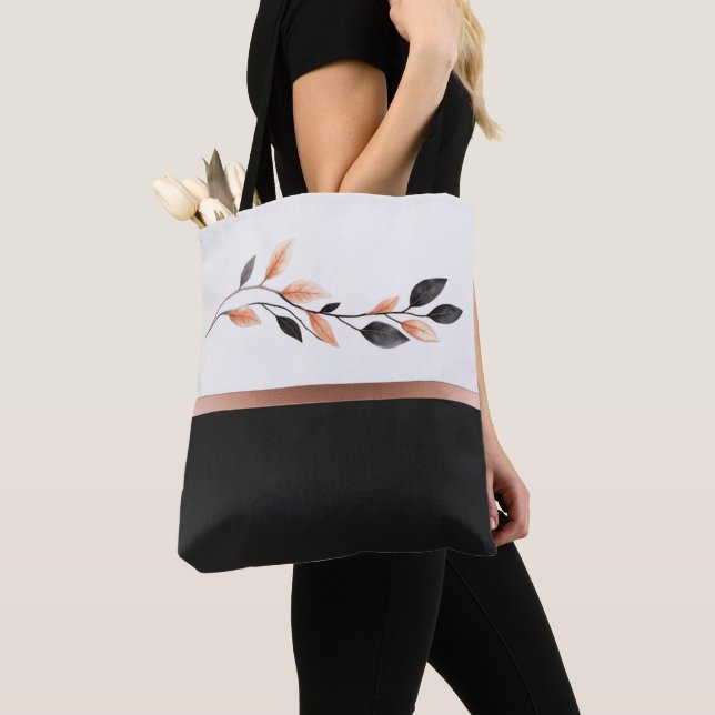 Schwarz-Weiß Zwei-Töne mit Blatt-Design Tasche (Von Nahem)