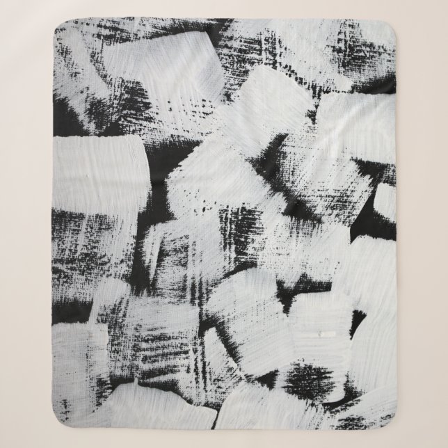 Schwarz-weiße, abstrakt gestrichene Leinwand. Sherpadecke (Vorderseite)