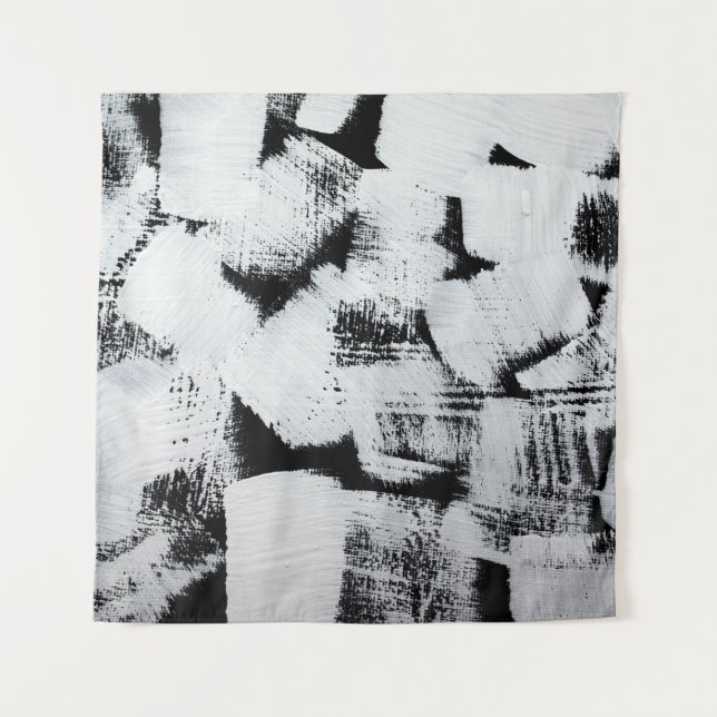 Schwarz-weiße, abstrakt gestrichene Leinwand. Wandteppich (Vorderseite)