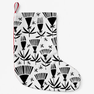 Schwarz-weiße Abstrakte Blume: Elegantes Muster Kleiner Weihnachtsstrumpf