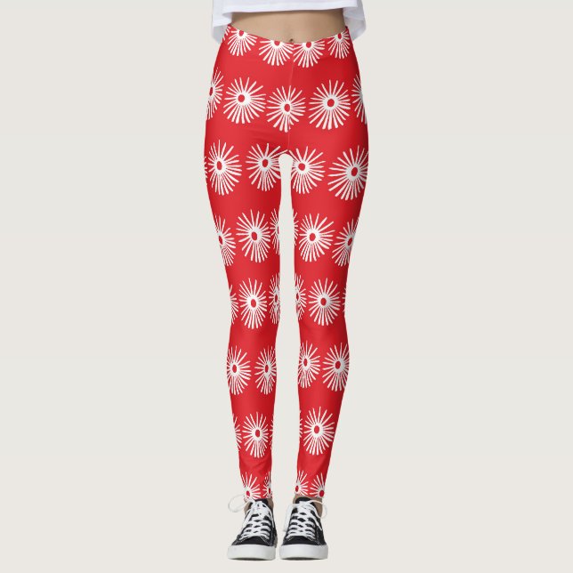 Schwarz-weiße, abstrakte Blumenstruktur. Leggings (Vorderseite)