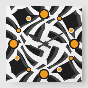 Schwarz-weiße abstrakte orange Wand-Uhr Quadratische Wanduhr