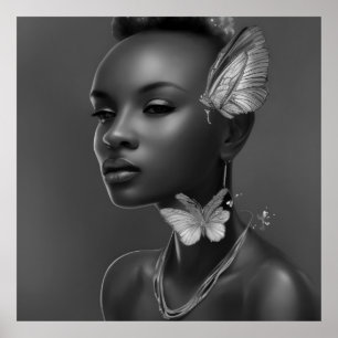 Schwarz-weiße afrikanische Frauen Schmetterling Fa Poster