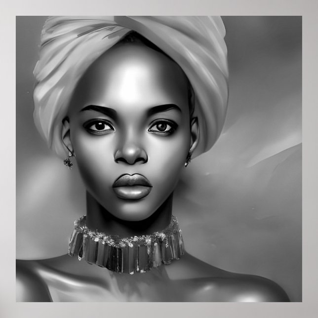 Schwarz-weiße afrikanische Frauenjuwelen Poster (Vorne)
