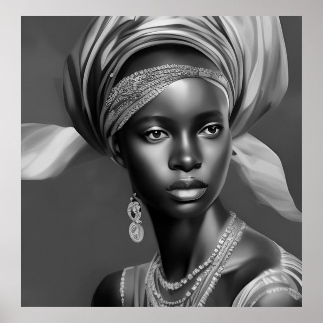 Schwarz-weiße afrikanische Frauenmädchen in Monoch Poster (Vorne)