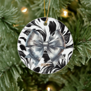 Schwarz-weiße Akzente des silbernen Metallic Keramik Ornament