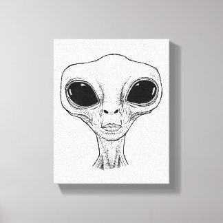 Schwarz-weiße Alien-Kopf-Illustration Leinwanddruck