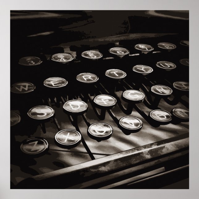 Schwarz-weiße alte Schreibschrifttasten Poster (Vorne)