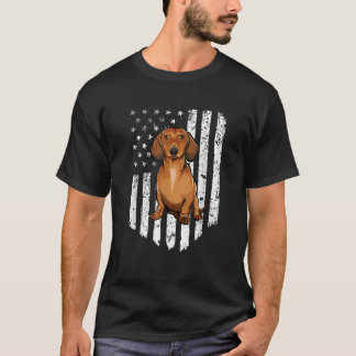 Schwarz-weiße amerikanische Flagge Braun Dackel 4. T-Shirt