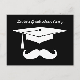 Schwarz-weiße Ankündigung der Mustache Graduation 