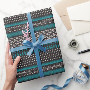 Schwarz-weiße Aquamarine Punkte zeigen das Zigzags Geschenkpapier