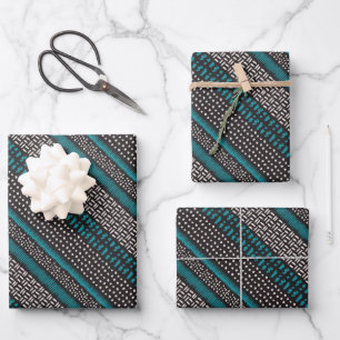 Schwarz-weiße Aquamarine Punkte zeigen das Zigzags Geschenkpapier Set