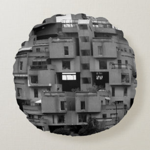 Schwarz-weiße Architektur Rundes Kissen