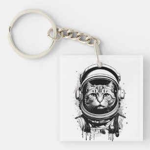 Schwarz-weiße Astronautenkatze Schlüsselanhänger