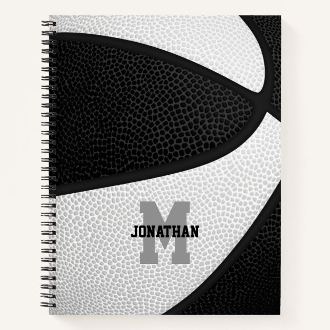 Schwarz-weiße Basketballmannschaftsfarben personal Notizbuch (Vorderseite)