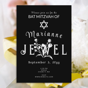 Schwarz-weiße Bat-Mizwa Einladung