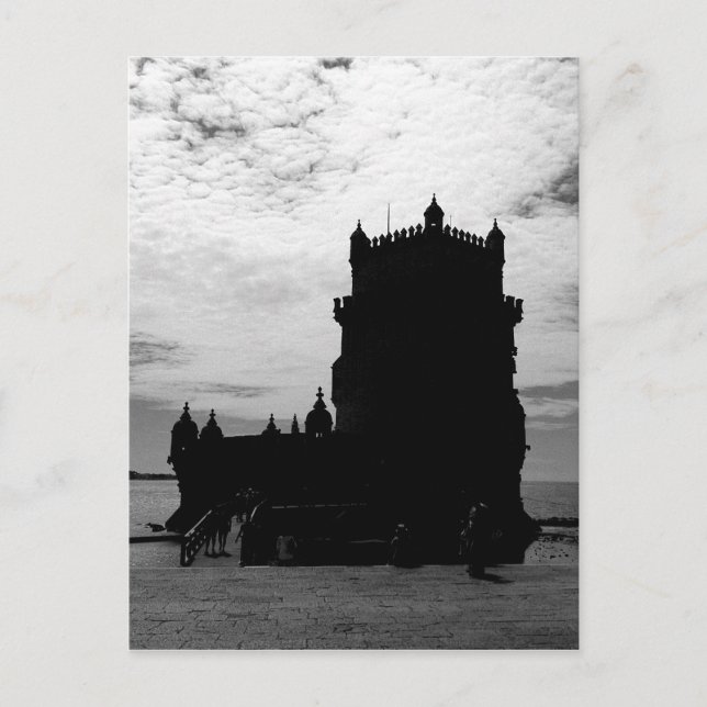 Schwarz-weiße Belem Tower Silhouette | Torre Belem Postkarte (Vorderseite)
