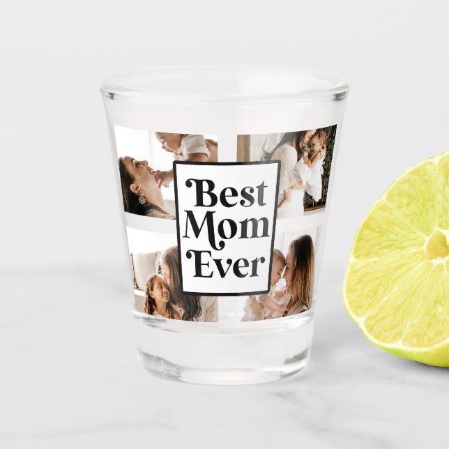 Schwarz-weiße beste Mama je benutzerdefiniertes Fo Schnapsglas (Vorderseite)