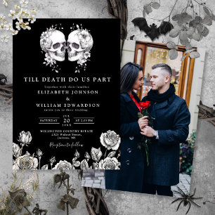 Schwarz-weiße bis todgotische Skulls Foto Hochzeit Einladung
