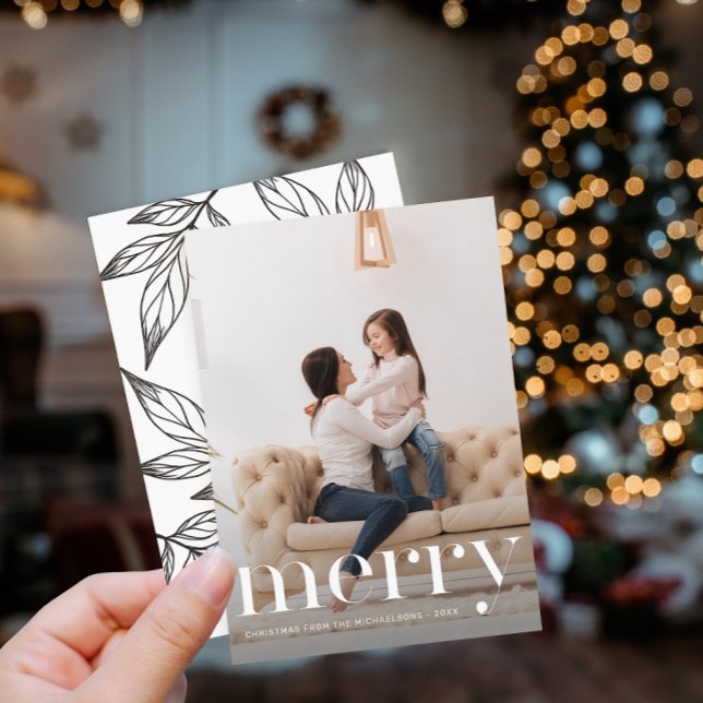 Schwarz-weiße Blätter Frohe Weihnachts-Foto Einladung (Von Creator hochgeladen)
