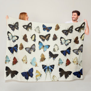 SCHWARZ-WEISSE BLAUE BUTTERFLIES Schönheit Natur L Fleecedecke