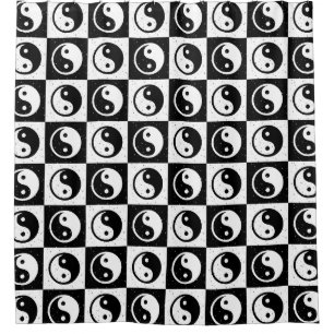 Schwarz-weiße Blockdruckaufzeichnung Yin-Yang Duschvorhang