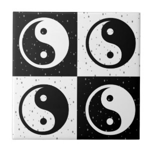 Schwarz-weiße Blockdruckaufzeichnung Yin-Yang Fliese