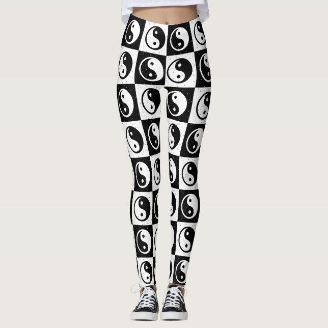 Schwarz-weiße Blockdruckaufzeichnung Yin-Yang Leggings (Vorderseite)