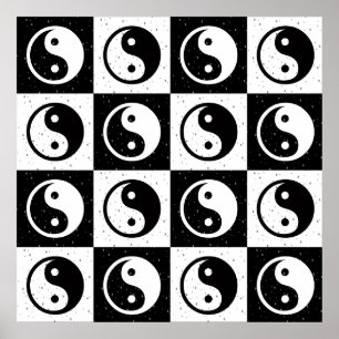 Schwarz-weiße Blockdruckaufzeichnung Yin-Yang Poster