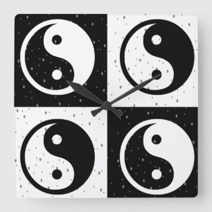 Schwarz-weiße Blockdruckaufzeichnung Yin-Yang Quadratische Wanduhr