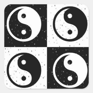 Schwarz-weiße Blockdruckaufzeichnung Yin-Yang Quadratischer Aufkleber