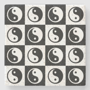 Schwarz-weiße Blockdruckaufzeichnung Yin-Yang Steinuntersetzer