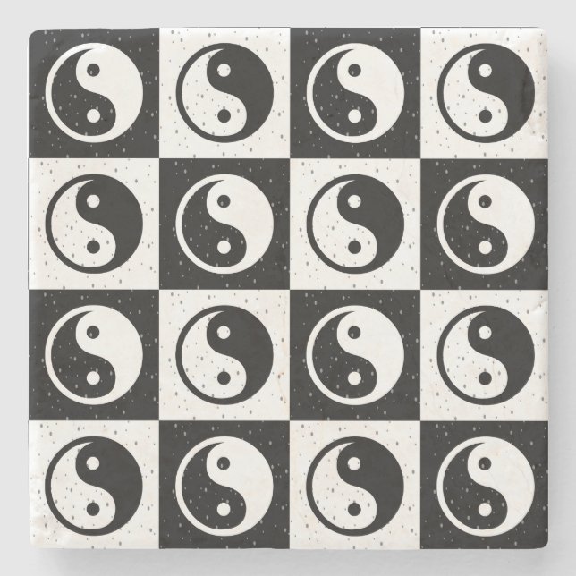Schwarz-weiße Blockdruckaufzeichnung Yin-Yang Steinuntersetzer (Vorderseite)