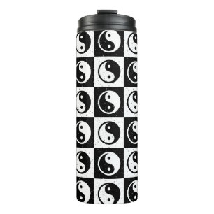 Schwarz-weiße Blockdruckaufzeichnung Yin-Yang Thermosbecher