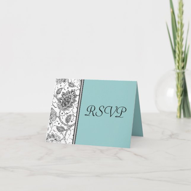 Schwarz-weiße Blue Toile UAWG Reply Cards Einladung (Vorderseite)