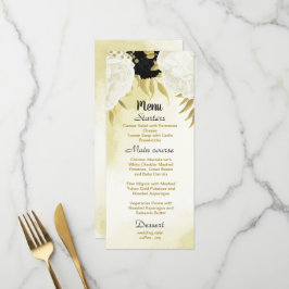 Schwarz-weiße Blume Gold Blätter Hochzeit Menükarte