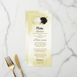 Schwarz-weiße Blume Gold Blätter Hochzeit Menükarte