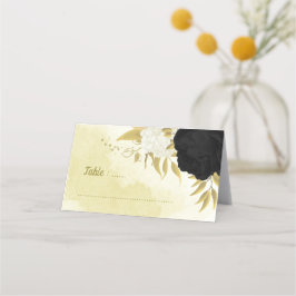 Schwarz-weiße Blume Gold Blätter Platzkarte
