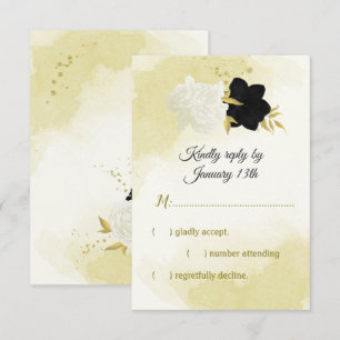 Schwarz-weiße Blume Gold Blätter RSVP Karte