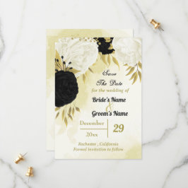 Schwarz-weiße Blume Gold Blätter Save The Date