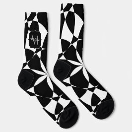 Schwarz-weiße Blume Mandala mosaic Retro Monogramm Socken