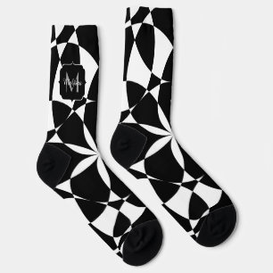 Schwarz-weiße Blume Mandala mosaic Retro Monogramm Socken