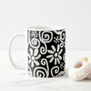 Schwarz-weiße Blume mit Blumen und Wirbel Blume Sw Kaffeetasse