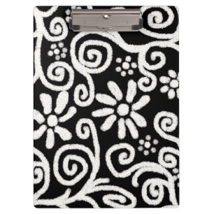 Schwarz-weiße Blume mit Blumen und Wirbel Blume Sw Klemmbrett