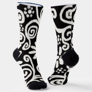 Schwarz-weiße Blume mit Blumen und Wirbel Blume Sw Socken