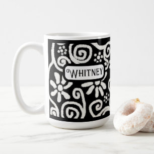 Schwarz-weiße Blume mit Blumen und Wirbel Personal Kaffeetasse