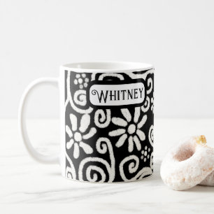 Schwarz-weiße Blume mit Blumen und Wirbel Personal Kaffeetasse