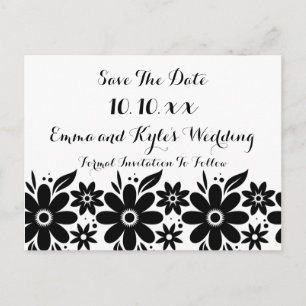 Schwarz-weiße Blume Save the Date oder laden ein Ankündigungspostkarte