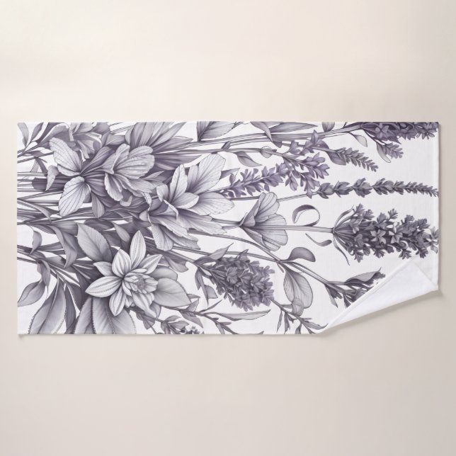 Schwarz-Weiße Blumen Badhandtuch Set (Badehandtuch)