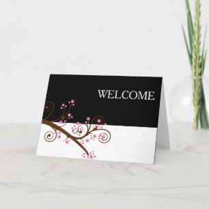 Schwarz Weiße Blumen Brauner Zweig Cute Willkommen Dankeskarte